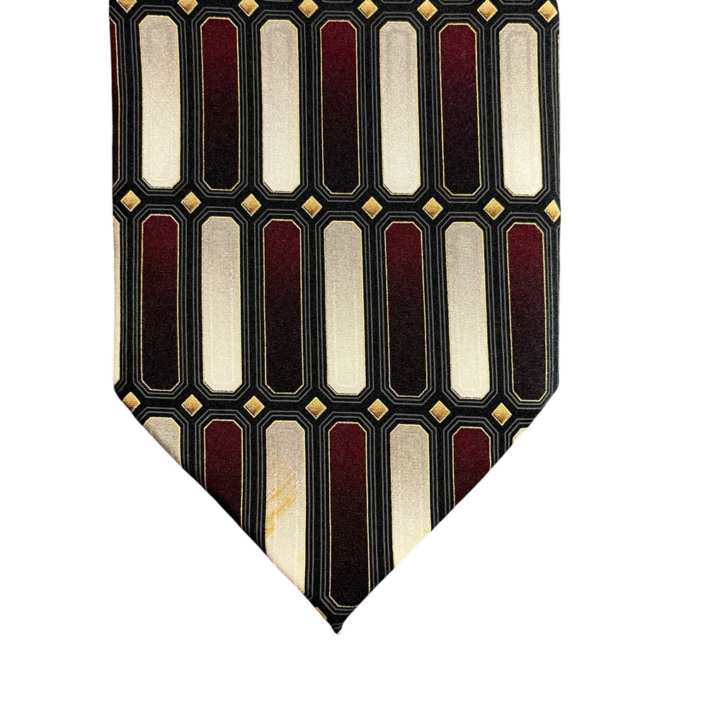 Bergamo New York Mens Silk Tie Burgundy Cream Geometric Pattern Handmade 4 Inch